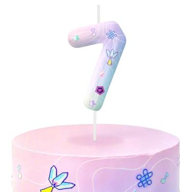 Imagem de Velas de aniversário rosa número 7, topos de bolo com tema de desenho animado para decoração de bolo para meninos e meninas, decorações de aniversário, suprimentos de festa, velas com números para
