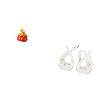 Imagem de Fenteer Bacia Do Do Festival Casal de Cisnes Bolsa de Cerâmica para Dinheiro Estatueta Artesanal Enfeite para Ano Novo Decoração de Presente de Inaugu