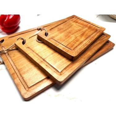 Imagem de The Wooden Town Conjunto de tábua de cortar madeira de acácia de 7,6 – 38,1 cm, 30,5 cm, 23 cm para cozinha, cor natural, durável e reversível para carne, legumes, queijo, servir e charcutaria