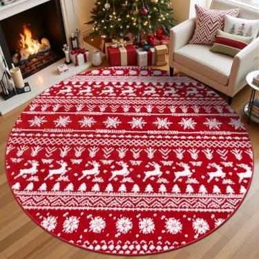 Imagem de U'Artlines Tapete redondo de Natal, tapete circular lavável de 1,8 m de altura, tapete antiderrapante para o inverno, macio, para sala de estar, quarto, sala de jantar, berçário, entrada