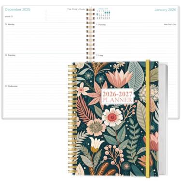 Imagem de Agenda 2026-2027 - Agenda semanal e mensal de 18 meses de janeiro de 2026 a junho de 2027, planejadores 2026-2027 com fecho elástico, bolso interno, 21,6 cm x 28 cm, flor-C