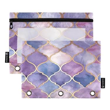 Imagem de Wassud Pastas de fichário com 3 furos, pasta organizadora geométrica violeta para escritório em casa, pacote com 2