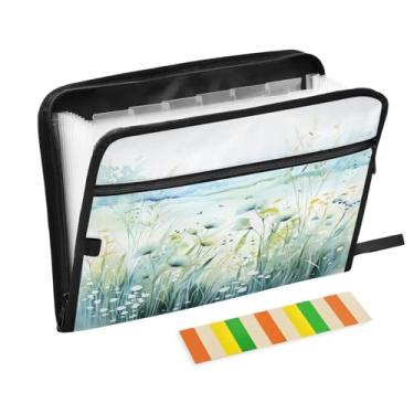 Imagem de Wassud Green Wildflowers Acordeão Organizador de Arquivos Letra A4 Pasta de Arquivo de Papel Organizador de Documentos com Etiquetas Pasta de Arquivo Expansível 13 Bolsos
