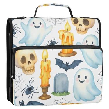 Imagem de Wassud Halloween Boo com fichário de zíper de caveira com 3 anéis com alça de ombro e alça de vários bolsos, organizador de pastas expansíveis