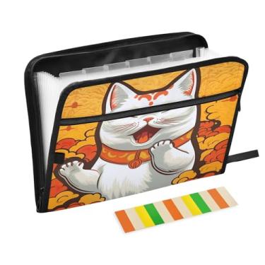 Imagem de Wassud Organizador de arquivos sanfonado branco fofo com 13 bolsos, pastas de arquivos expansíveis com abas e adesivos, organizador de pastas de documentos de recibo de papel tamanho carta A4 para