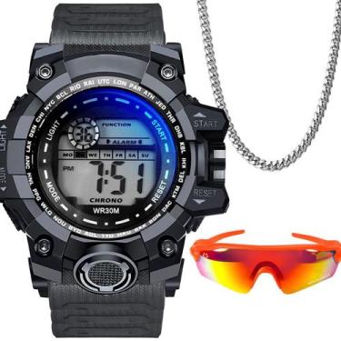 Imagem de Kit Masculino Relógio Digital à Prova dÁgua Pulseira Silicone com Corr