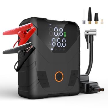 Imagem de Acionador de partida portátil para carro com compressor de ar - 150PSI e bateria de 12000 mAh com medidor de pressão preciso - desligamento automático, bomba de ar elétrica com luz de LED para pneus