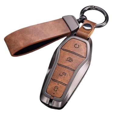 Imagem de Capa para chave de carro compatível com byd song plus/atto 3/han ev/tang dm/qin/seal/golfinho, couro, metal, controle remoto, chaveiro(C-Brown)