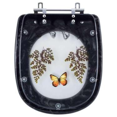Imagem de Acento Sanitário Poliester Decorado Borboleta Paris Preto para vaso Id