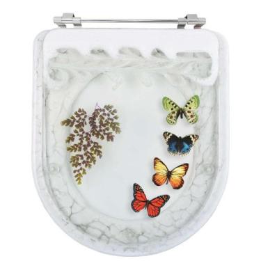 Imagem de Acento Sanitário Poliéster Decorada Borboleta Calypso Branco para louç