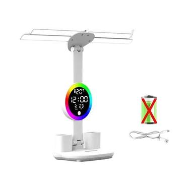 Imagem de Lâmpada De Mesa LED Recarregável Com Ventilador E Display De Relógio, 