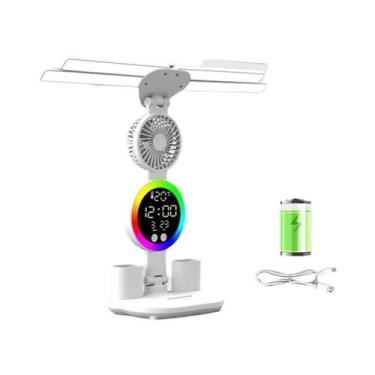 Imagem de Lâmpada De Mesa LED Recarregável Com Ventilador E Display De Relógio, 