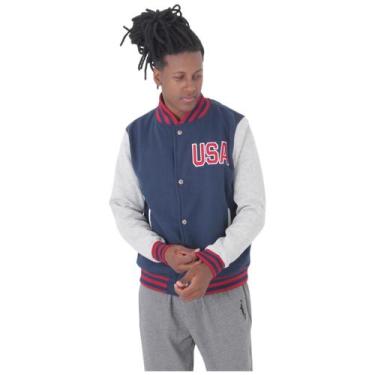 Imagem de Jaqueta College Moletom Masculina M10 Hoop USA, Marinho, GG