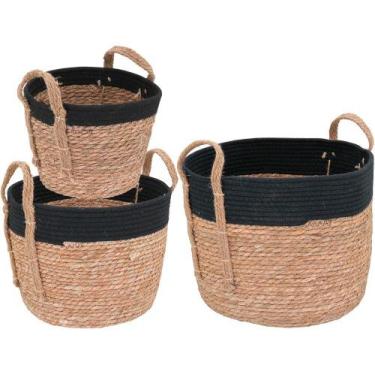 Imagem de Cesta Organizadora Kigali Home&Co 30cm Fibra Natural 3pçs Enfeite Deco