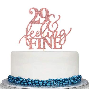 Imagem de Glitter Ouro Rosa 29&Feeling Topper de bolo fino - Torça para 29 anos topo de bolo - Aniversário ou Vow Renewal Decoração Ideas