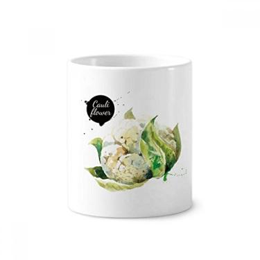 Imagem de Porta-canetas de dente de aquarela com suporte de cerâmica e suporte saboroso e saudável de couve-flor vegetal