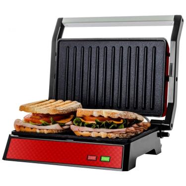 Imagem de Sanduicheira Elétrica Antiaderente 2 Fatias, Aço Inox, 1000W, 110v, OVENTE GP0620R, Vermelho