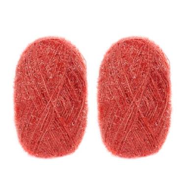 Imagem de CAMAL Fio de poliéster para panos de prato para suprimentos de crochê, fio de tricô colorido brilhante para panos de prato, artesanato DIY, 2 pacotes 109 jardas por novelo (vermelho ferrugem)