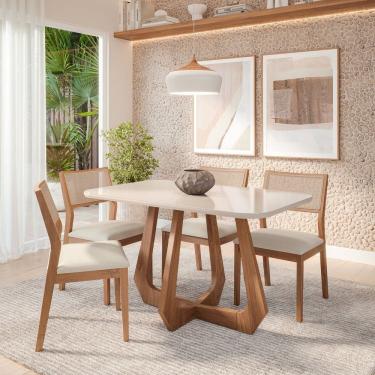 Imagem de Sala de Jantar Bromelia 130cm com 4 Cadeiras Oiti Madeira/ Off White/ Cru