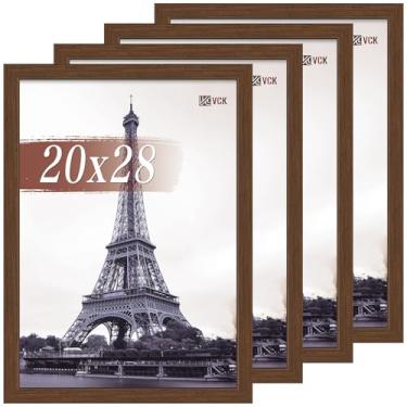 Imagem de VCK Conjunto de 4 porta-retratos de 50 x 71 cm, marrom, moldura de madeira com qualidade de galeria, borda de 2,9 cm de largura, acrílico polido, visor de parede vertical ou horizontal para foto/arte