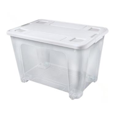 Imagem de Caixa Organizadora Container Transparente Com Rodinhas e Trava 70 Litros Cesto Organizador Grande