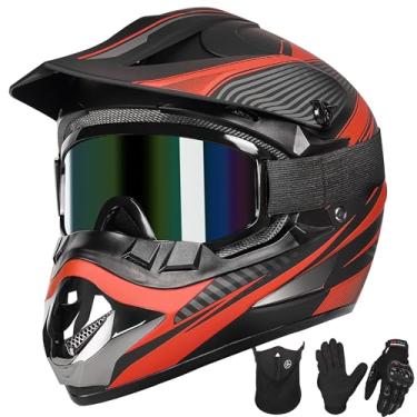 Imagem de Yesmotor Capacete de bicicleta suja juvenil fivela de liberação rápida - capacetes de bicicleta da sujeira capacete ATV adulto (máscara de óculos de luvas) conjunto de 4 peças - aprovado pelo DOT