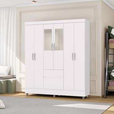 Imagem de Guarda Roupa Casal Flex Abruzzo 6 Portas de Bater 2 Gavetas com Espelho Branco/Terracota G98 - Gran Belo