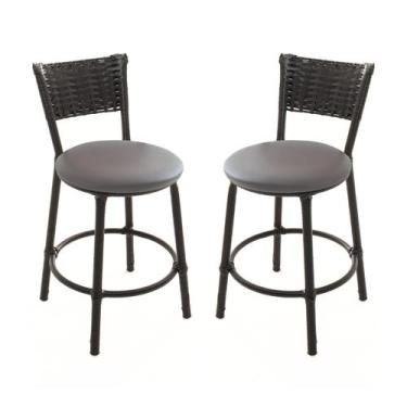 Imagem de KIT 2 Banqueta Baixa Encapada Junco PRETO Area Gourmet - ESPAÇO JUNCO,