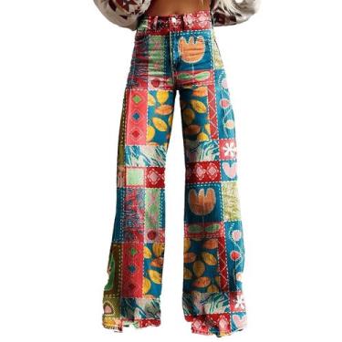 Imagem de Calças Palazzo LUFHBEHB femininas com estampa floral boho de cintura a