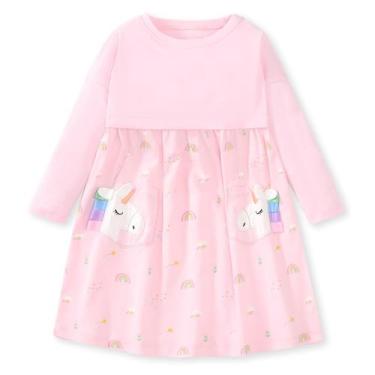 Imagem de Vestido de algodão hongshilian para meninas, manga comprida, 3T, unicó