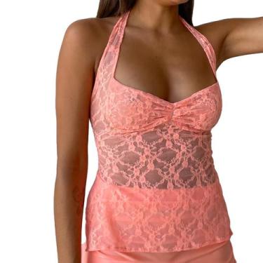 Imagem de Camiseta regata Pivanzore Y2K Lace Cami Mesh transparente para mulhere