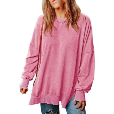 Imagem de Moletom feminino SHEWIN, casual, gola redonda, pulôver de lã, rosa