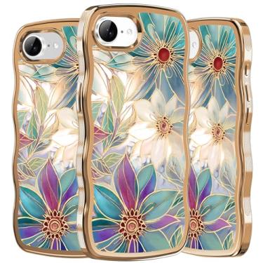 Imagem de PIXIU Capa para iPhone 16E antiarranhões com protetor de lente de câmera [compatível com MagSafe], [proteção contra quedas de grau militar] linda onda 3D moderna design floral capa de telefone para