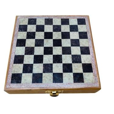 Imagem de Design exclusivo feito à mão de peças de acabamento fino e tabuleiro de xadrez de mármore ~ Conjunto de xadrez estilo clássico Embaixador Coleção de xadrez dobrável feito à mão conjunto de jogo de tabuleiro de xadrez pesado popular (15,24 cm x 15,24 cm)