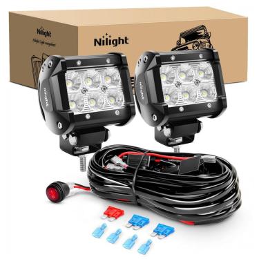 Imagem de Farol de Milha LED Off Road 1260 Lúmens a Prova dÁgua IP68 Luz Branca 12V, 18W, 2Un,Nilight, Preto
