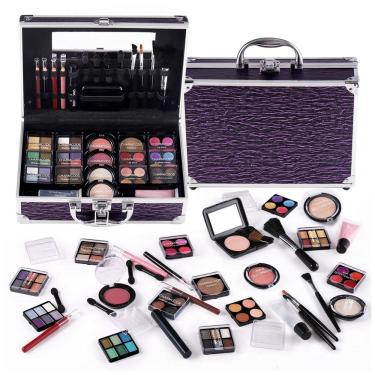 Imagem de Kit Maquiagem Completo CHARMCODE Roxo Estojo Alumínio Reutilizável 6 Paletas Sombras Lápis Olhos Lábios Pincéis COHB008_02