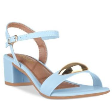 Imagem de Sandalia Feminina Salto Bloco Baixo Enfeite Metal Dourado-Feminino