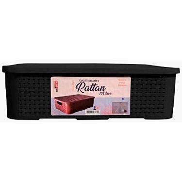 Imagem de Caixa Organizadora Rattan, Plastsu - Cor Preta com tampa Preta - 10 Litros, Medio