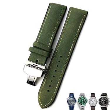Imagem de JWTPRO 20mm 21mm 22mm pulseira de couro preto marrom pulseiras de relógio para Rolex para Omega Seamaster 300 para Hamilton para Seiko para IWC para pulseira Tissot (Cor: verde prata, tamanho: 22mm)