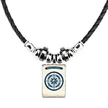 Imagem de DIYthinker Bússola Droits Colar militar do exército do oceano joia Torque pingente de corda de couro