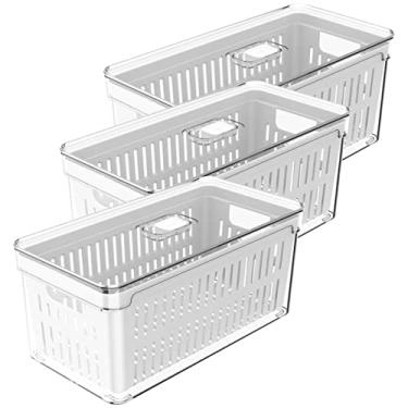 Imagem de Kit 3 Organizadores De Geladeira Com Escorredor 5L Caixas Plásticas Para Legumes Clear Fresh OU.