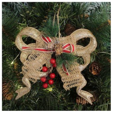 Imagem de Kit 4 Enfeite Pendente Natalino Laço Dourado Com Brilho Natal 18cm