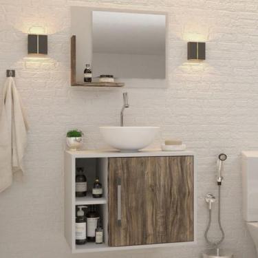 Imagem de Armário De Banheiro Com Cuba E Espelho 1 Porta 2 Prateleiras Branco Ch