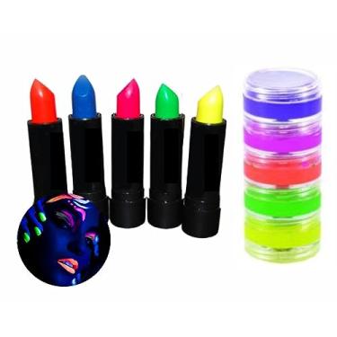 Imagem de 5 Tinta Facial + 1 Batom Neon Brilha Maquiagem Fluorescente
