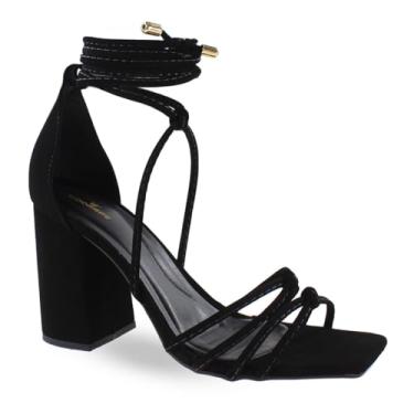 Imagem de Sandália Modarpe Salto Bloco Grosso Amarração Feminina B15 Cor:Preto;Tamanho:39