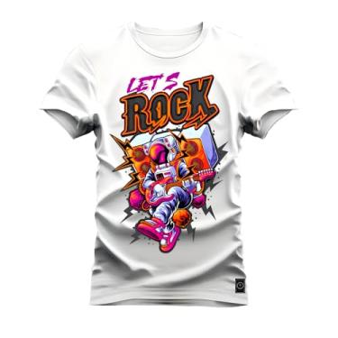 Imagem de Camiseta Plus Size Algodão Premium Estampada Lets Rock Branco G4