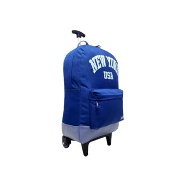 Imagem de Mochila Rodinha Unissex Nova York Azul Moderna Adulto Juvenil