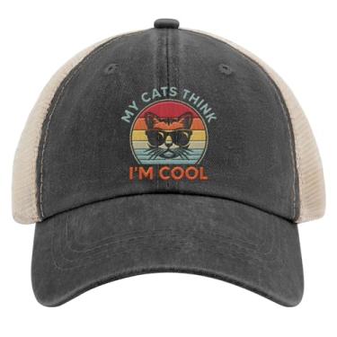 Imagem de Boné de caminhoneiro feminino Dad Hats My Cats Think I'm Cool bordado moderno snapback, Allblack, Tamanho Único