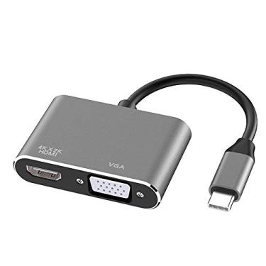 Imagem de Tianle Adaptador USB C para HDMI VGA, 2 em 1 USB 3.1 tipo C para VGA HDMI 4K conversor de vídeo compatível com MacBook Pro/Air 2020 2019, iPad Pro, superfície, cinza