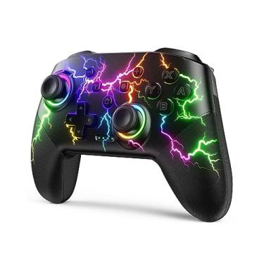 Imagem de Controlador compatível com Switch/Switch Lite/Switch OLED/Windows/iOS/Android, RGB Lightning Programável 1000mAh Wireless Switch Pro Controller com um emparelhamento de tecla Wake Up Turbo Vibration